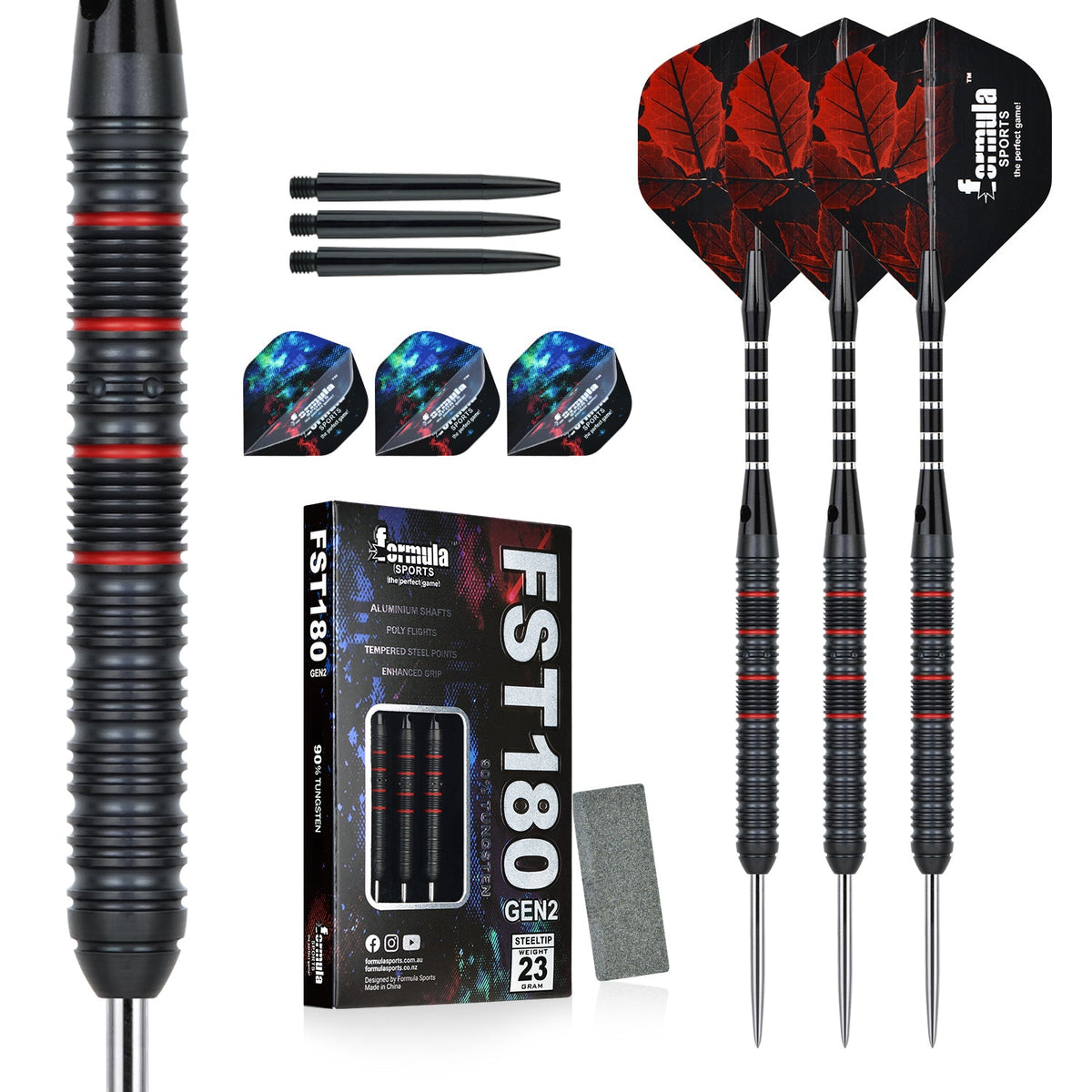 FST180 GEN2 Black + Red Dart Set (Pack of 3)