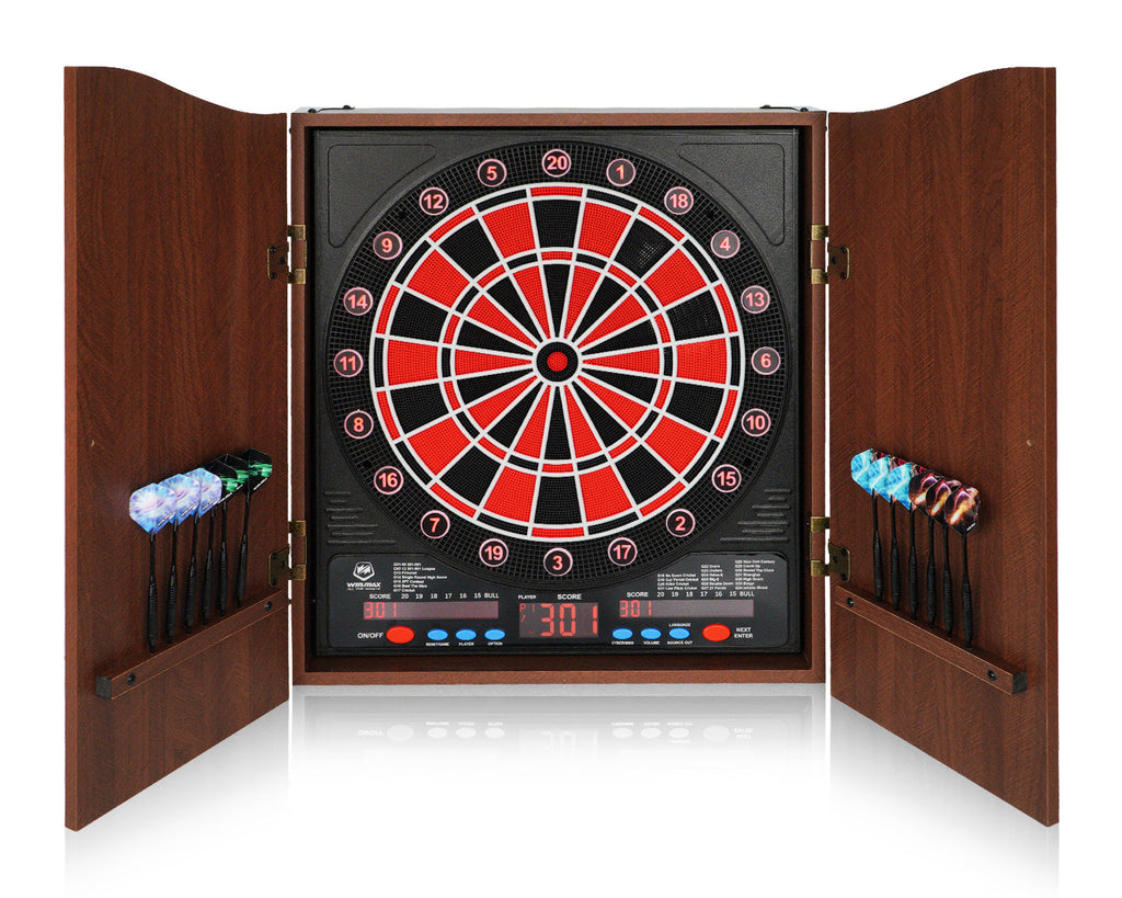 WINMAX Electronic Dart Board Cabinet Set with LED Scoreboard - 38 Games, 211 Variations, 12 Darts Included