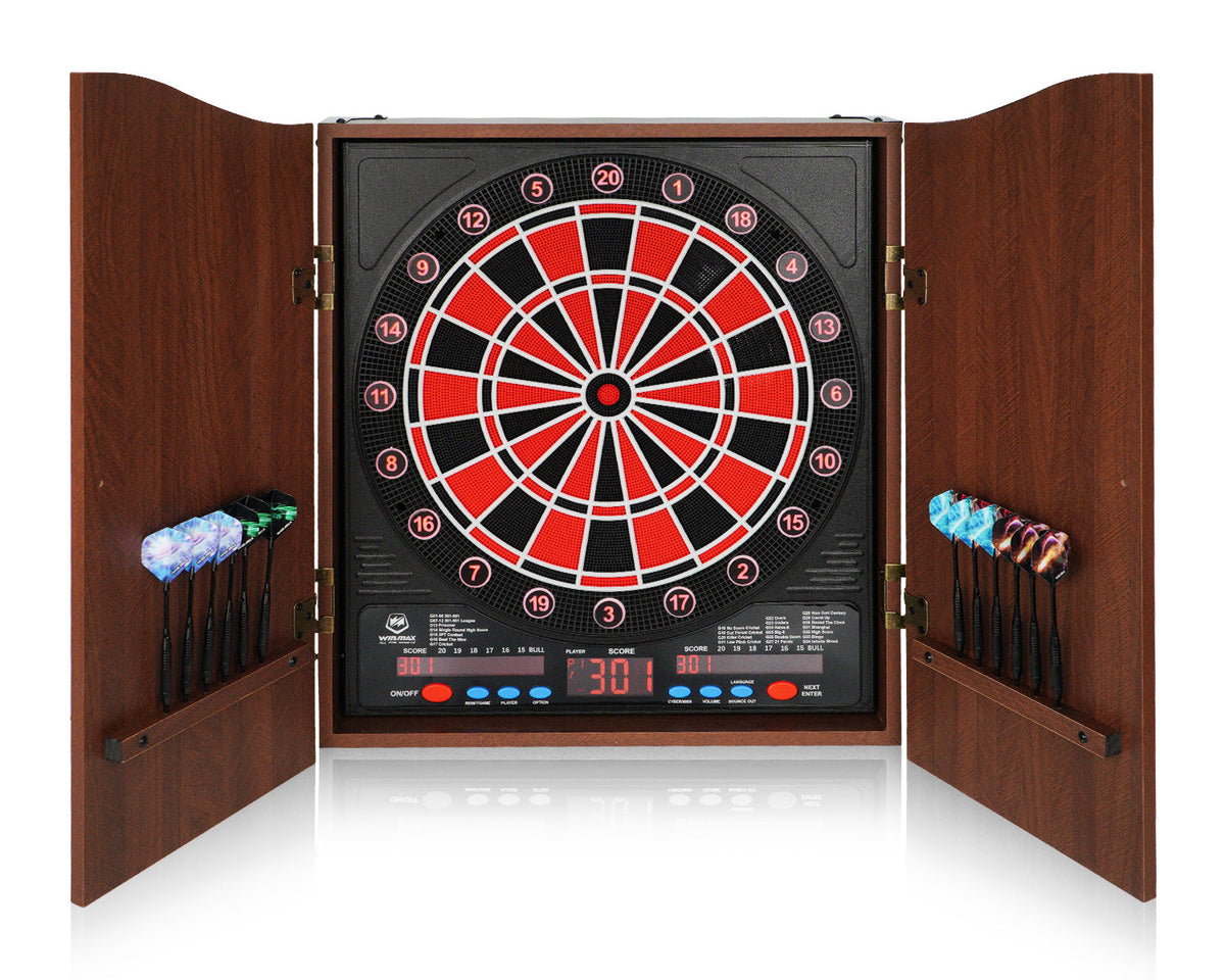 WINMAX Electronic Dart Board Cabinet Set with LED Scoreboard - 38 Games, 211 Variations, 12 Darts Included