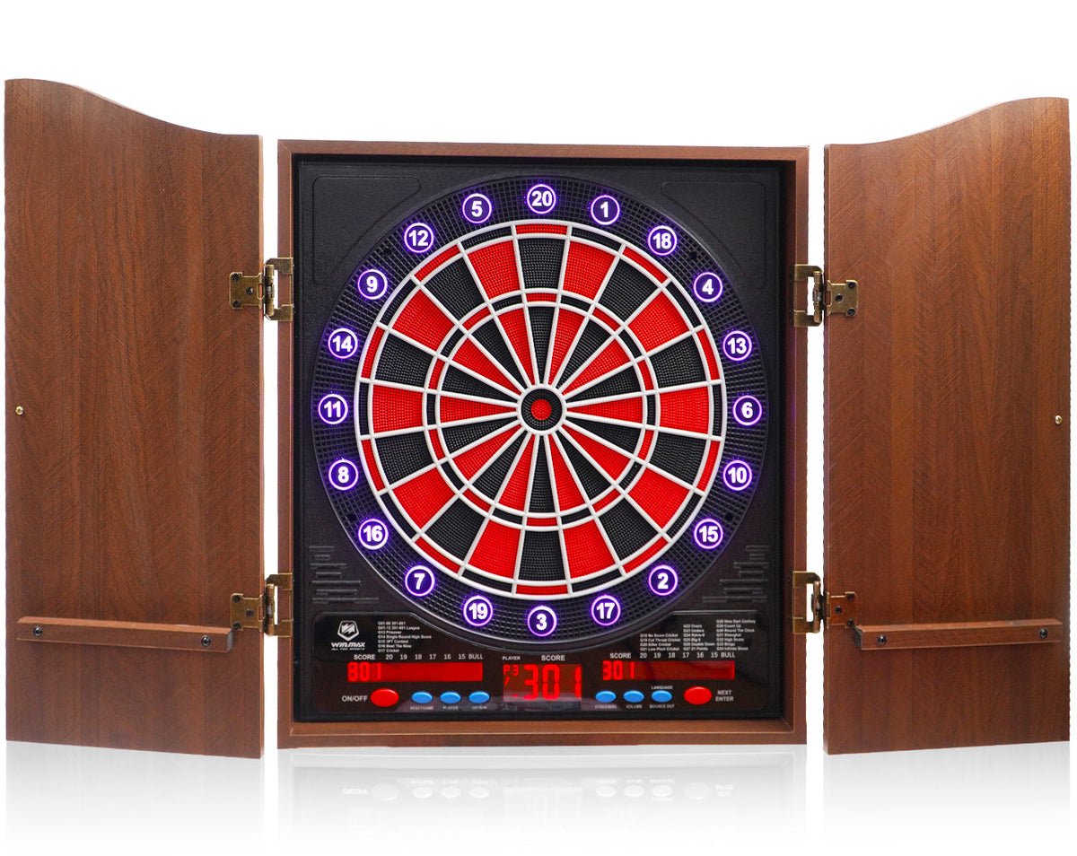 WINMAX Electronic Dart Board Cabinet Set with LED Scoreboard - 38 Games, 211 Variations, 12 Darts Included