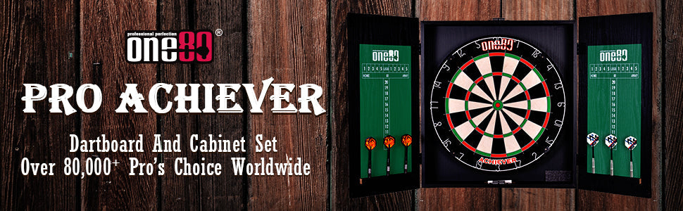 Achiever Black Wood Dartboard Cabinet Set with Darts + Dartboard + Scoreboard Combo