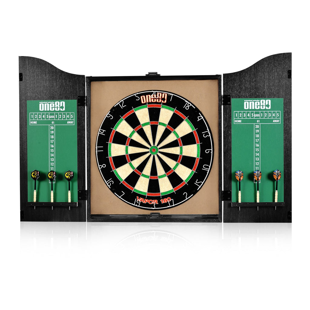 Vapor Wood Dartboard Cabinet Set with Dartboard + Darts + Scoreboard Combo