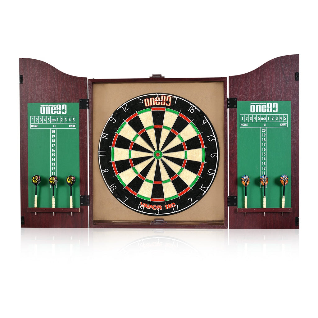 Vapor Wood Dartboard Cabinet Set with Dartboard + Darts + Scoreboard Combo