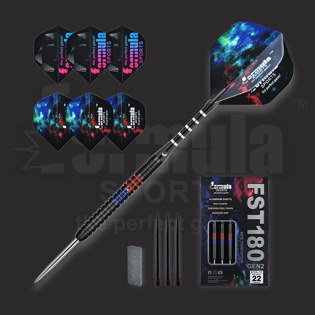 FST180 GEN2 Black + Red + Blue Dart Set (Pack of 3)