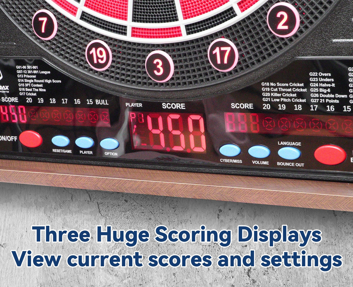 WINMAX Electronic Dart Board Cabinet Set with LED Scoreboard - 38 Games, 211 Variations, 12 Darts Included