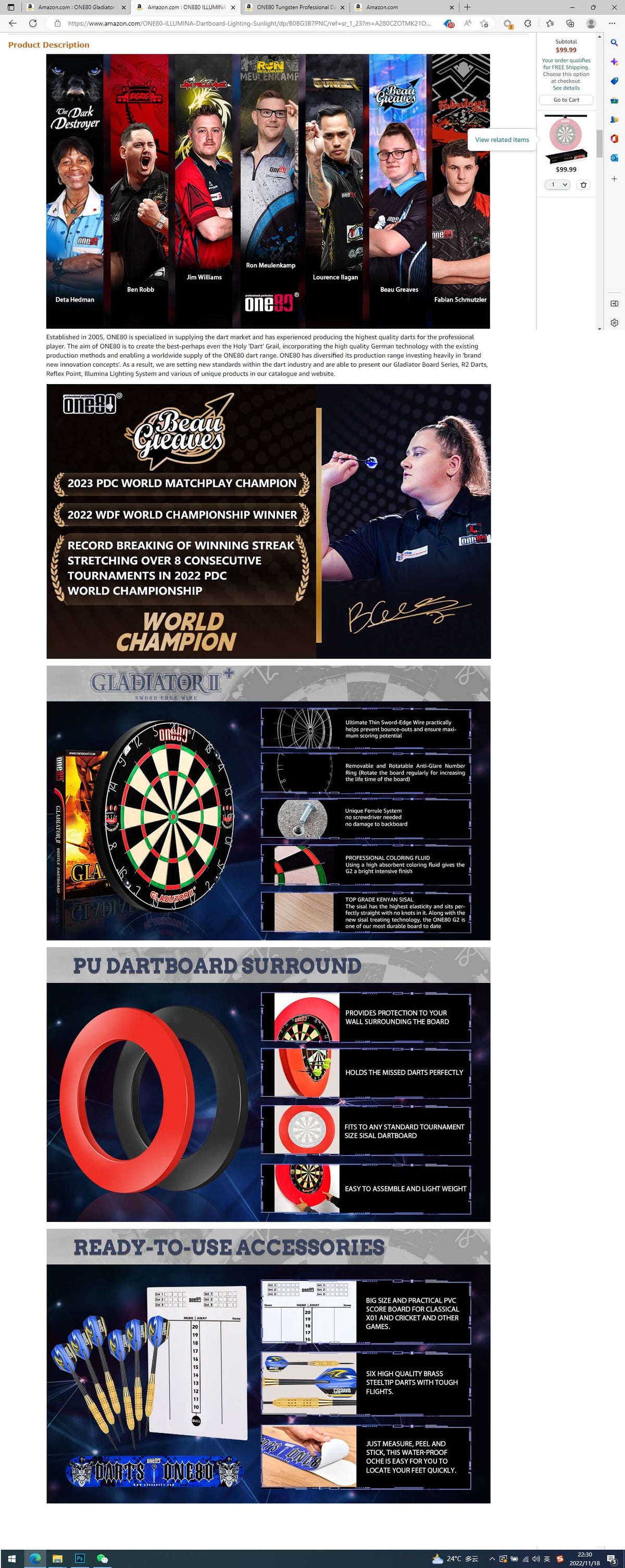 Gladiator 2 Darts + Dartboard + EVA Surround Combo