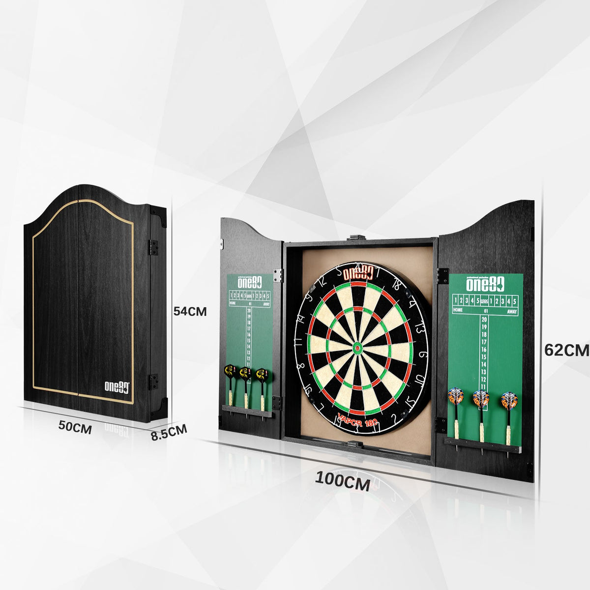 Vapor Wood Dartboard Cabinet Set with Dartboard + Darts + Scoreboard Combo