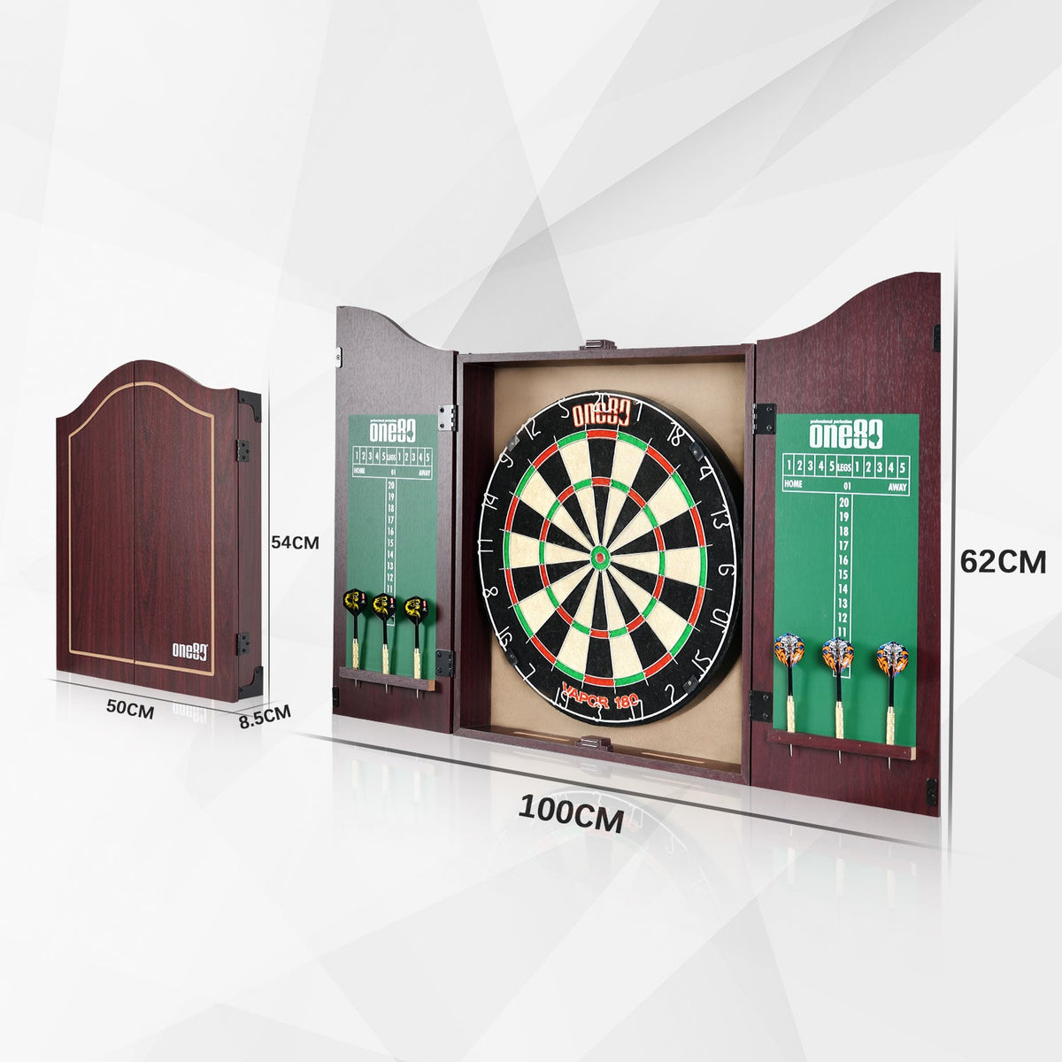 Vapor Wood Dartboard Cabinet Set with Dartboard + Darts + Scoreboard Combo