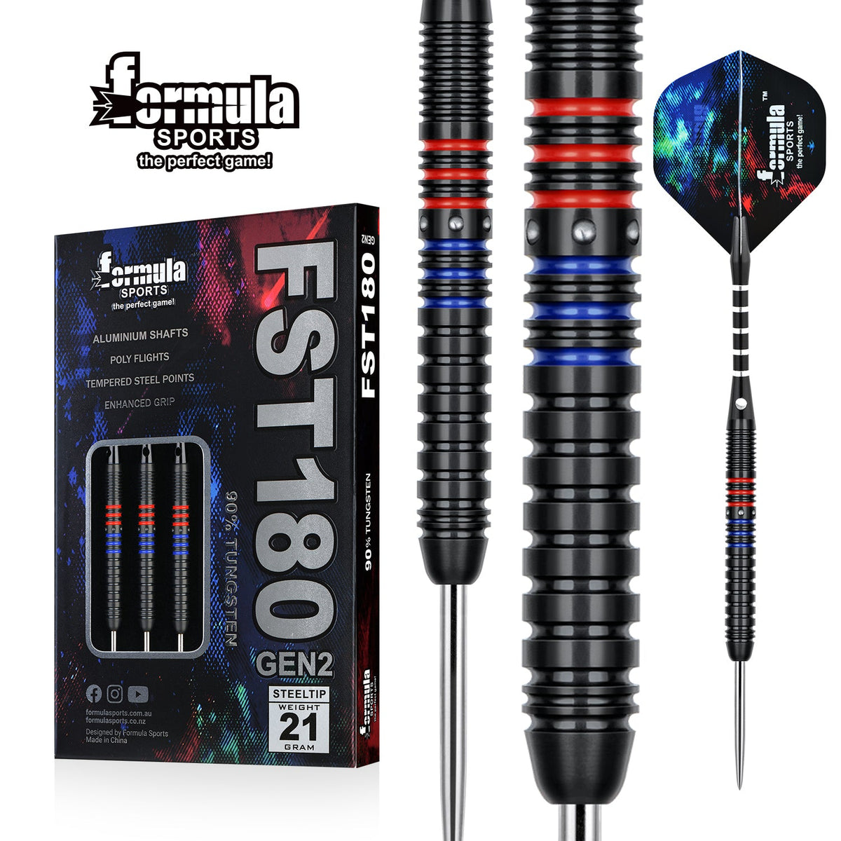 FST180 GEN2 Black + Red + Blue Dart Set (Pack of 3)