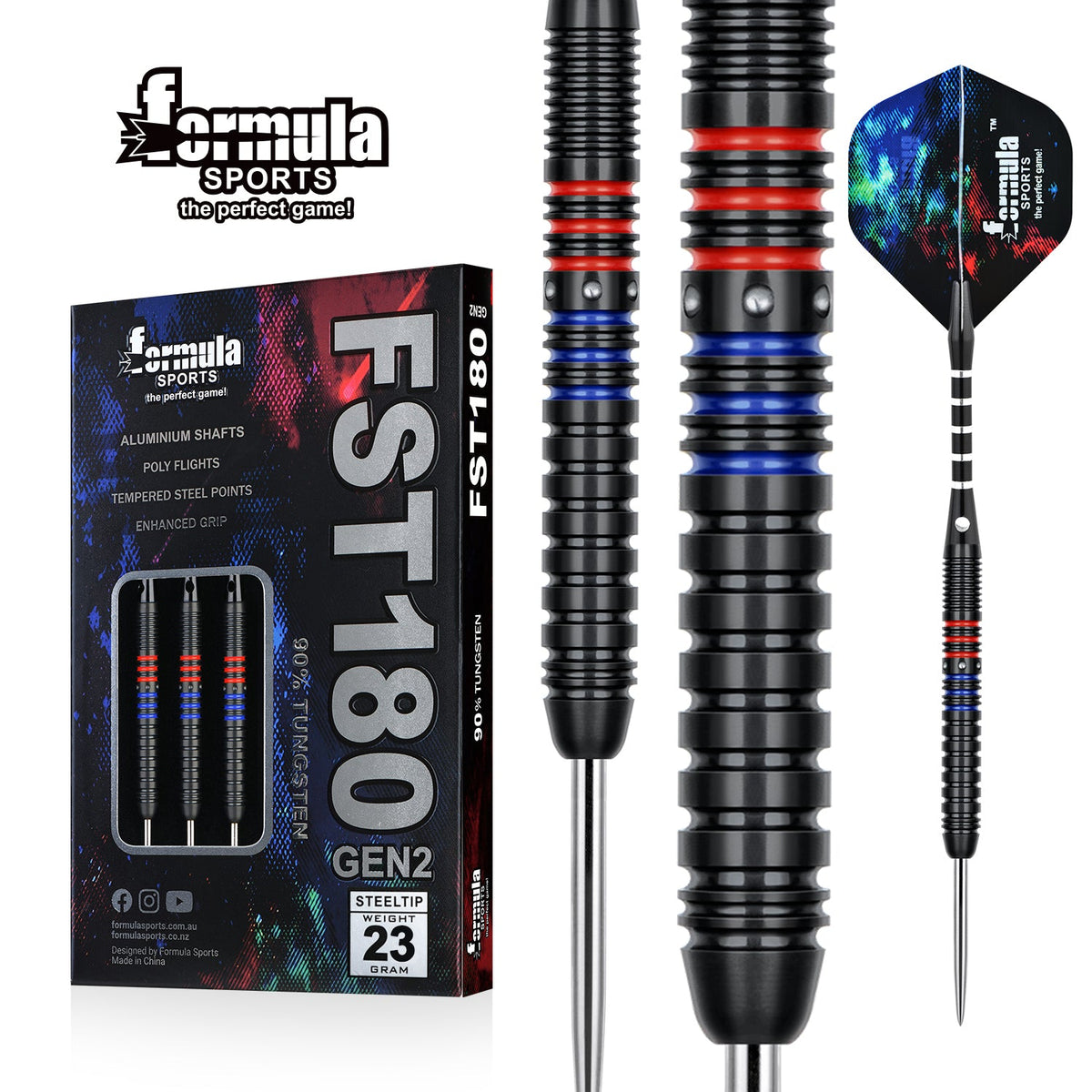 FST180 GEN2 Black + Red + Blue Dart Set (Pack of 3)