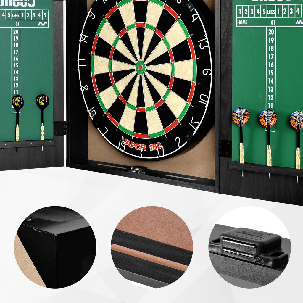 Vapor Wood Dartboard Cabinet Set with Dartboard + Darts + Scoreboard Combo