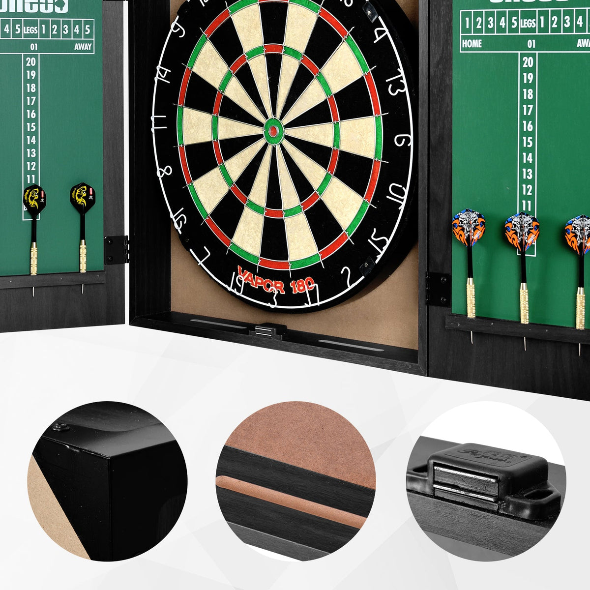 Vapor Wood Dartboard Cabinet Set with Dartboard + Darts + Scoreboard Combo