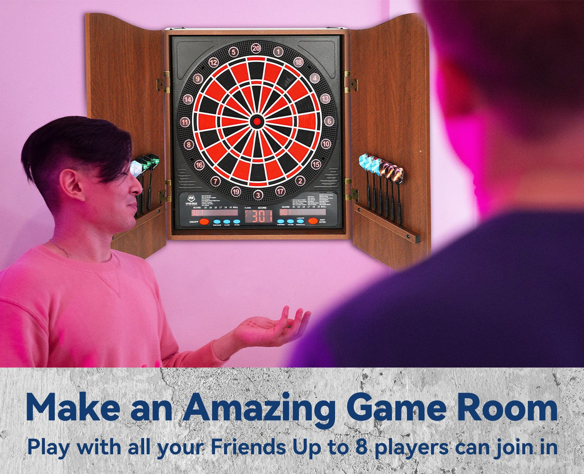 WINMAX Electronic Dart Board Cabinet Set with LED Scoreboard - 38 Games, 211 Variations, 12 Darts Included