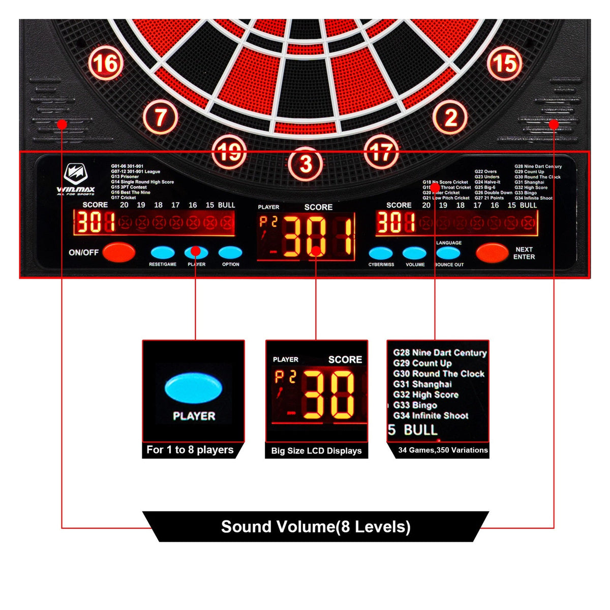 Elite Engraved Wood Cabinet Electronic Dartboard Set