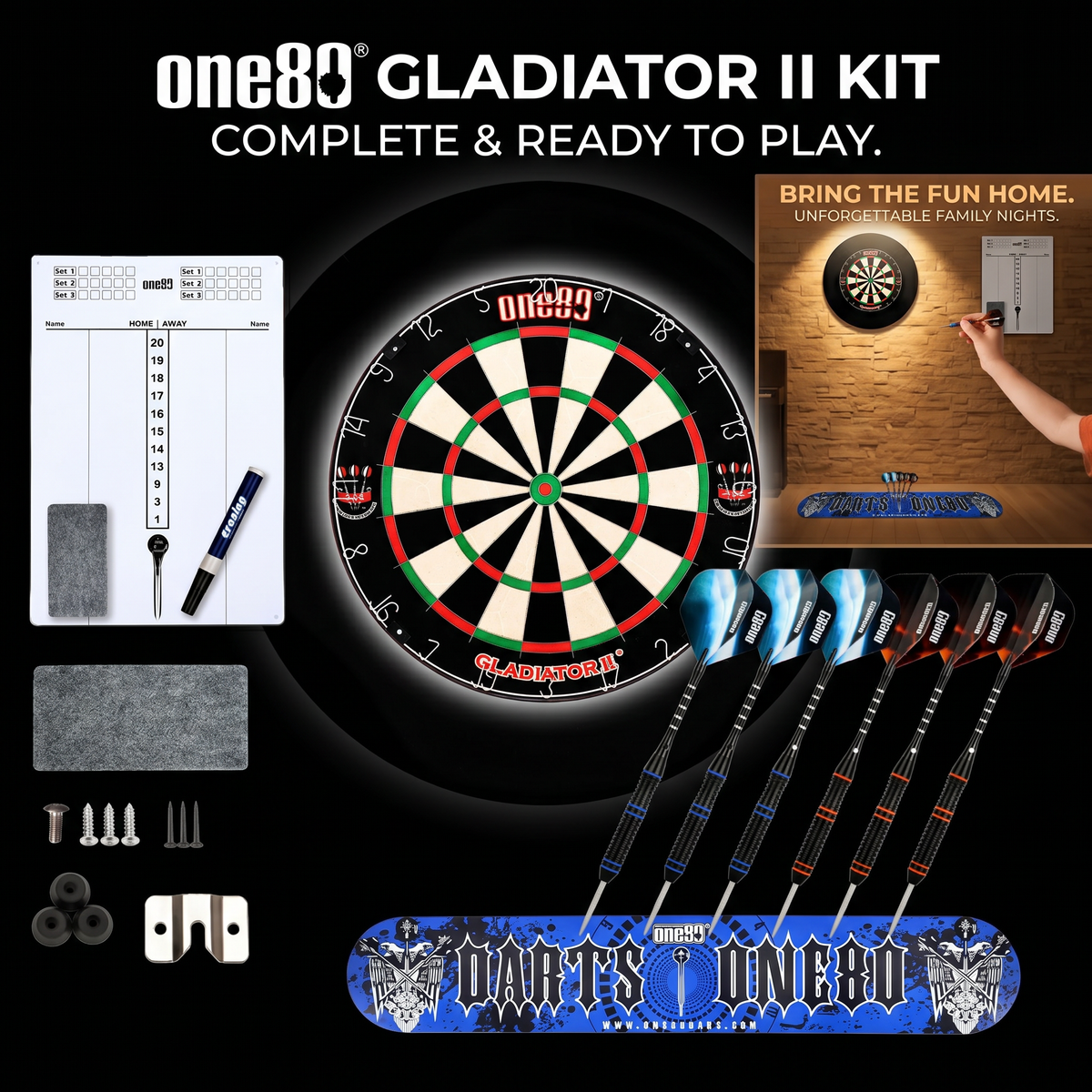 Gladiator 2 Darts + Dartboard + EVA Surround Combo